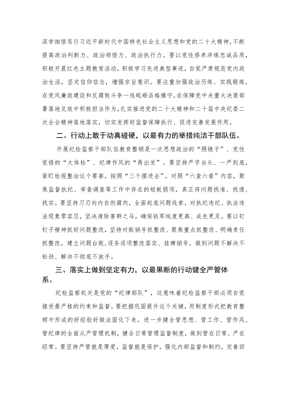 2023县纪委监委纪检监察干部队伍教育整顿工作推进会发言材料心得体会十篇(最新精选)范文.docx_第3页