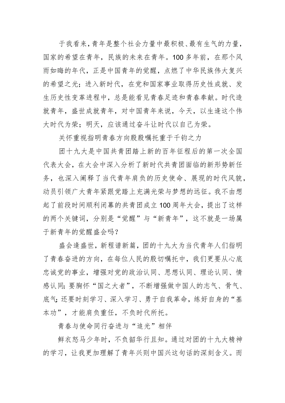 奋进与担当齐行芳华共时代一色——青年干部学习共青团十九大精神心得体会.docx_第2页