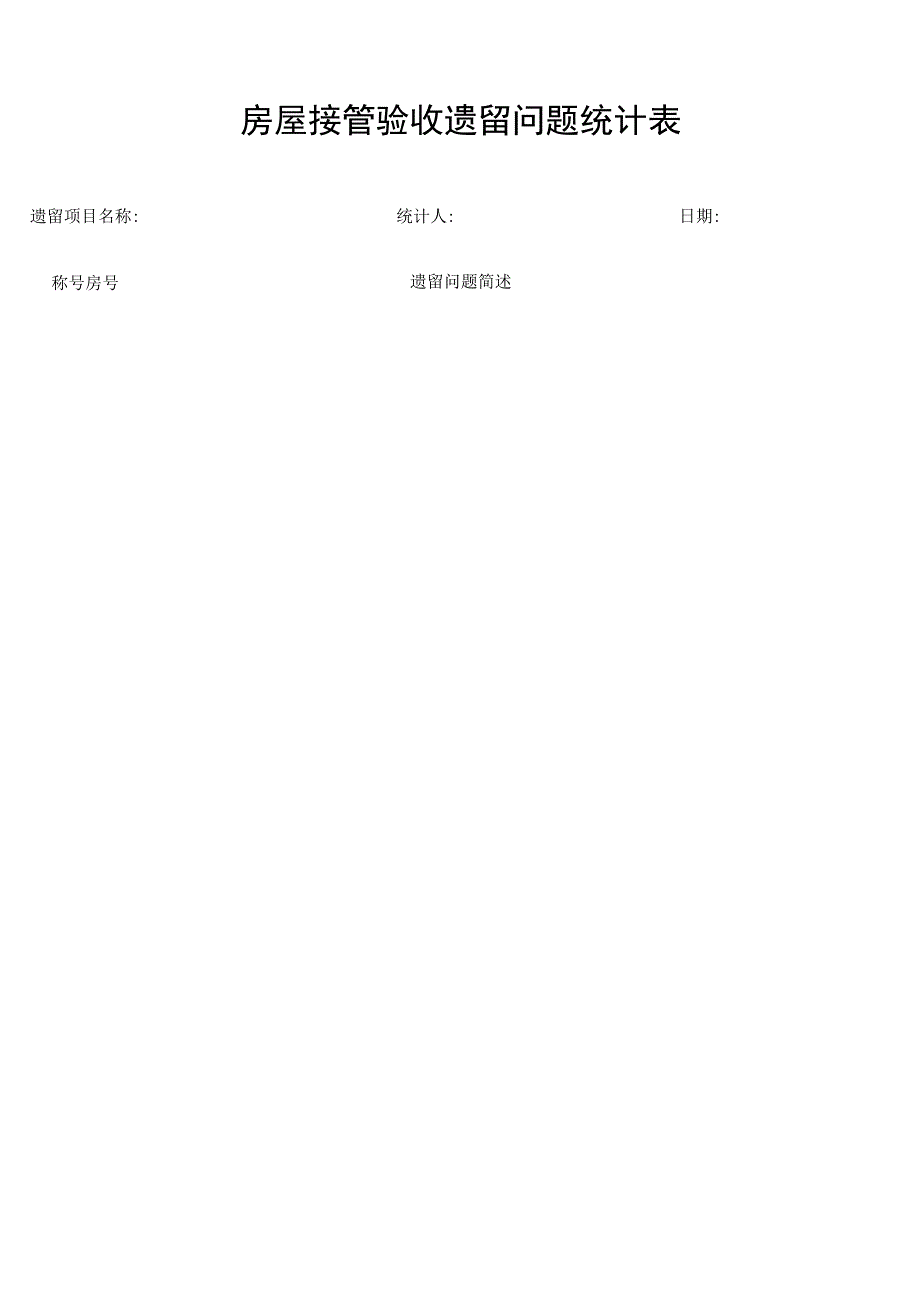 房屋接管验收遗留问题统计表secret工程文档范本.docx_第1页