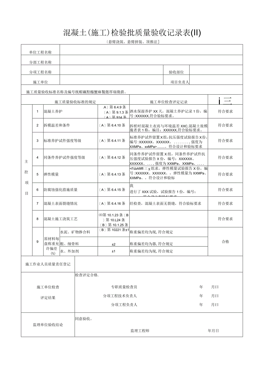 [悬臂浇筑、悬臂拼装、顶推法]混凝土(施工)检验批质量验收记录表(Ⅱ).docx_第1页