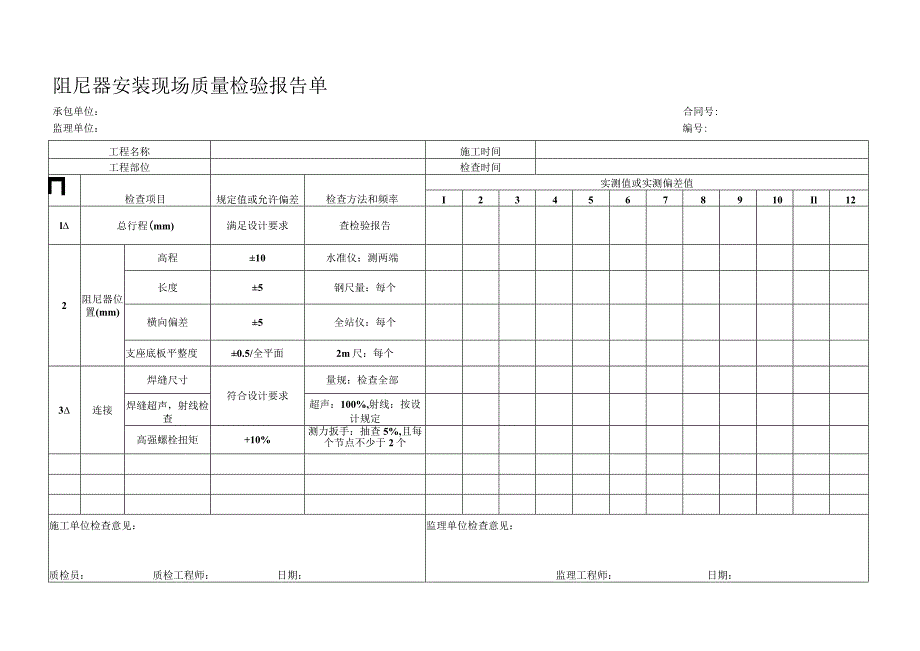 阻尼器安装现场质量检验报告单.docx_第1页