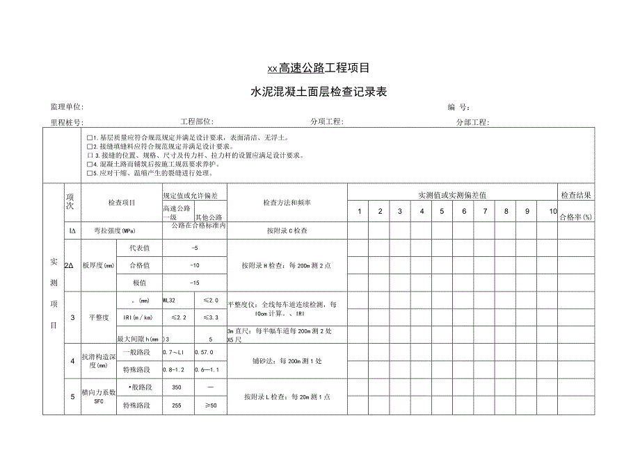 水泥混凝土面层检查记录表.docx_第1页