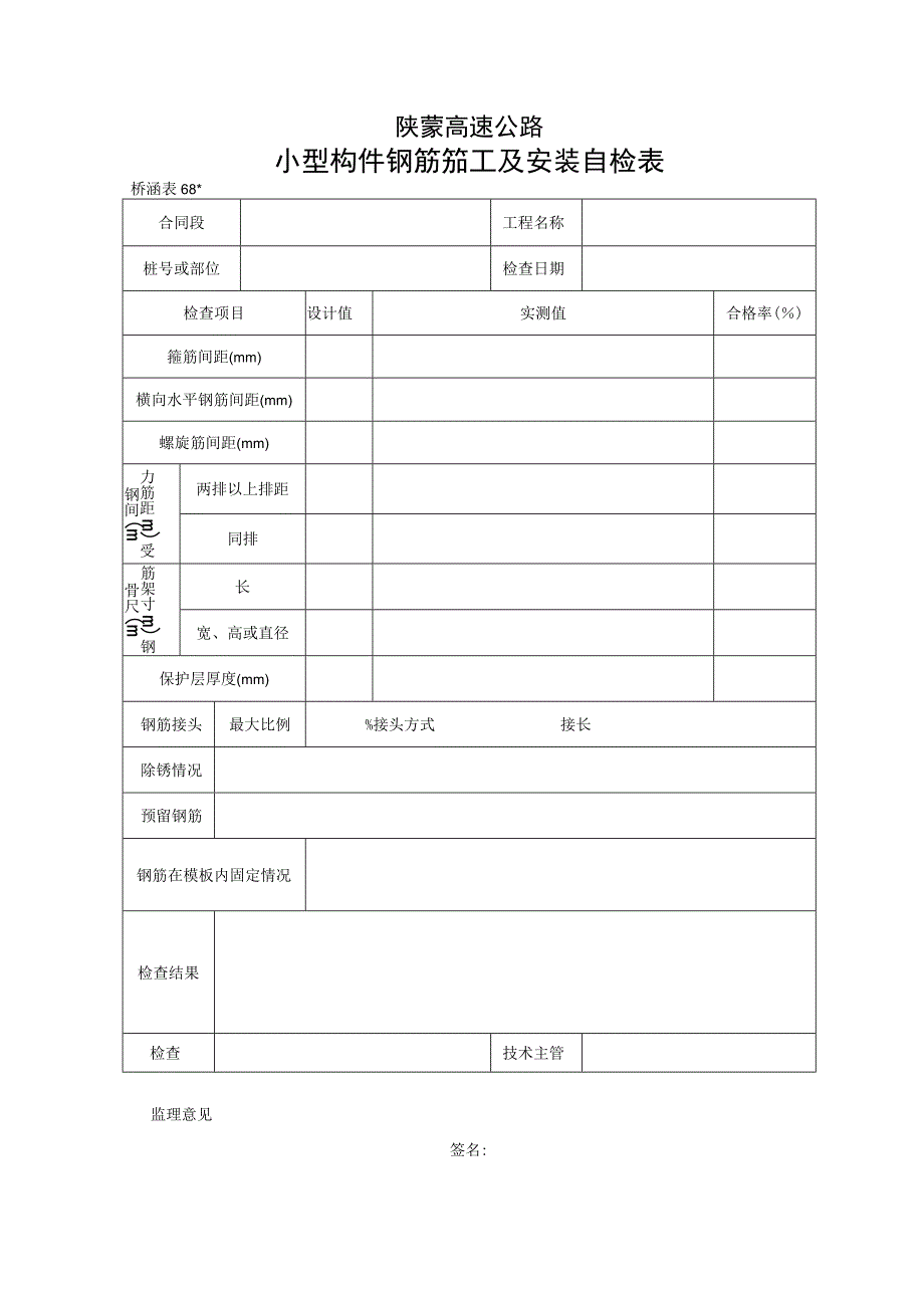 桥表68 小型构件钢筋加工及安装自检表工程文档范本.docx_第1页