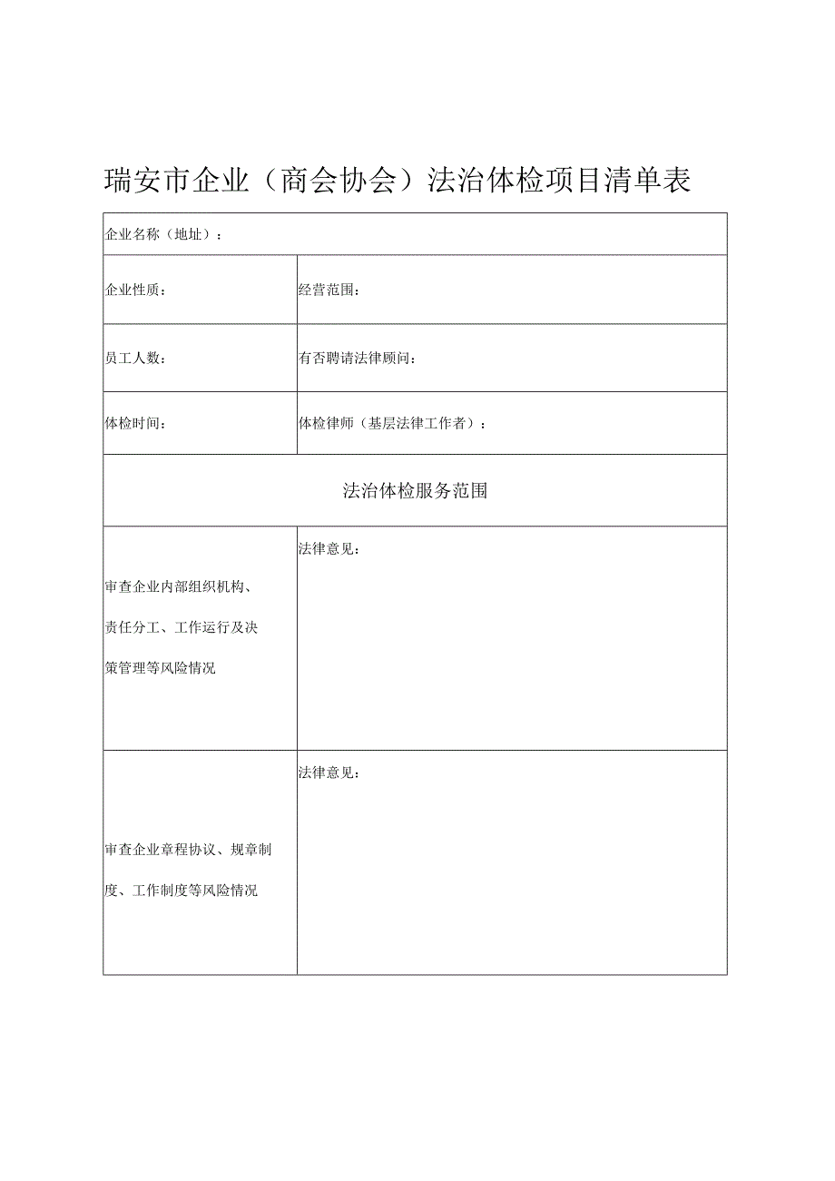 瑞安市企业商会协会法治体检项目清单表.docx_第1页