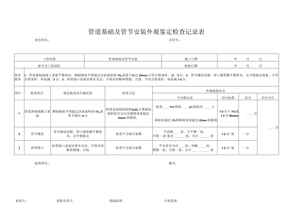 管道基础及管节安装外观鉴定检查记录表.docx_第1页