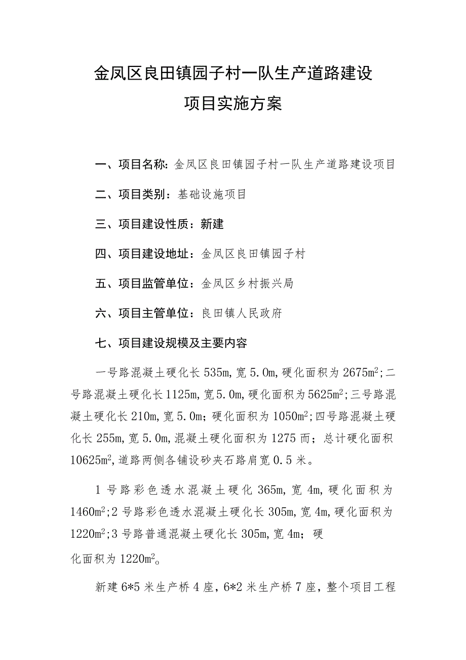 金凤区良田镇园子村一队生产道路建设项目实施方案.docx_第1页