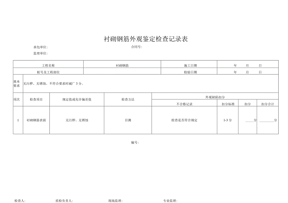 衬砌钢筋外观鉴定检查记录表.docx_第1页