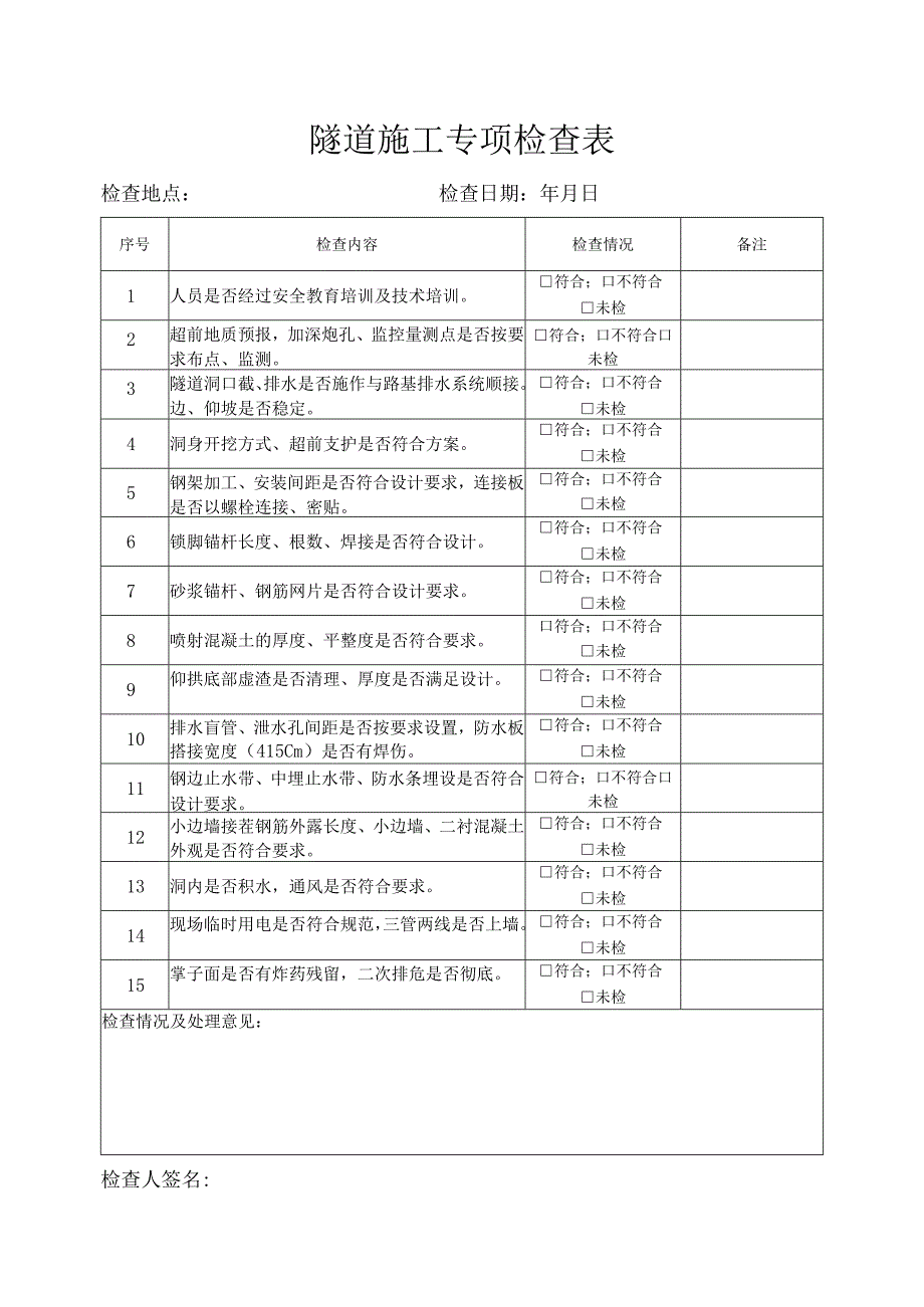 隧道施工专项检查表.docx_第1页