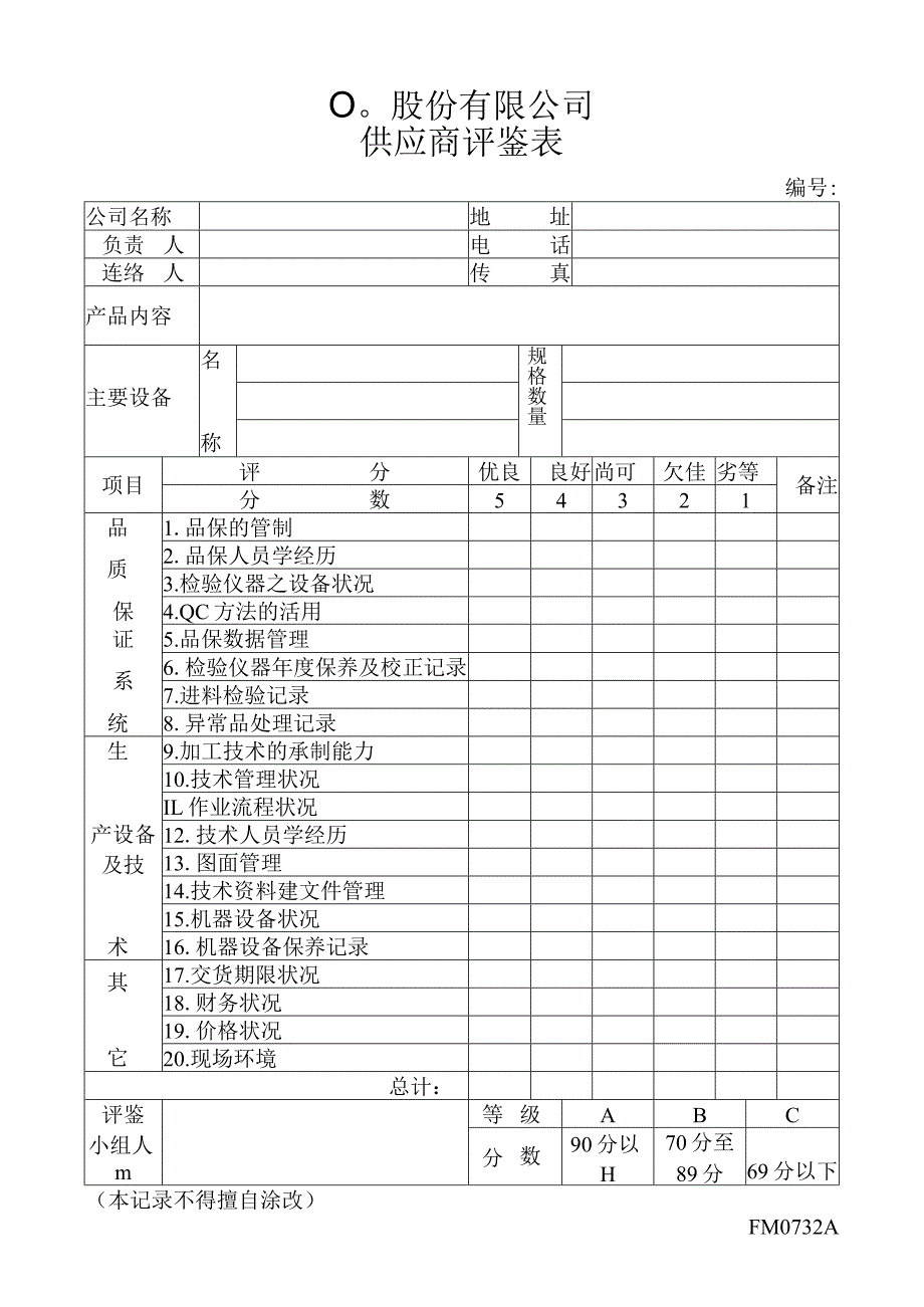 供应商评鉴表工程文档范本.docx_第1页