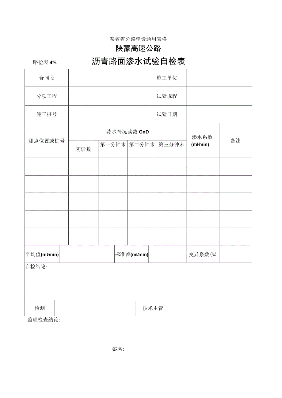 路检表41 沥青路面渗水试验自检表工程文档范本.docx_第1页