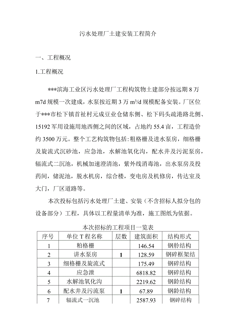 污水处理厂土建安装工程简介.docx_第1页