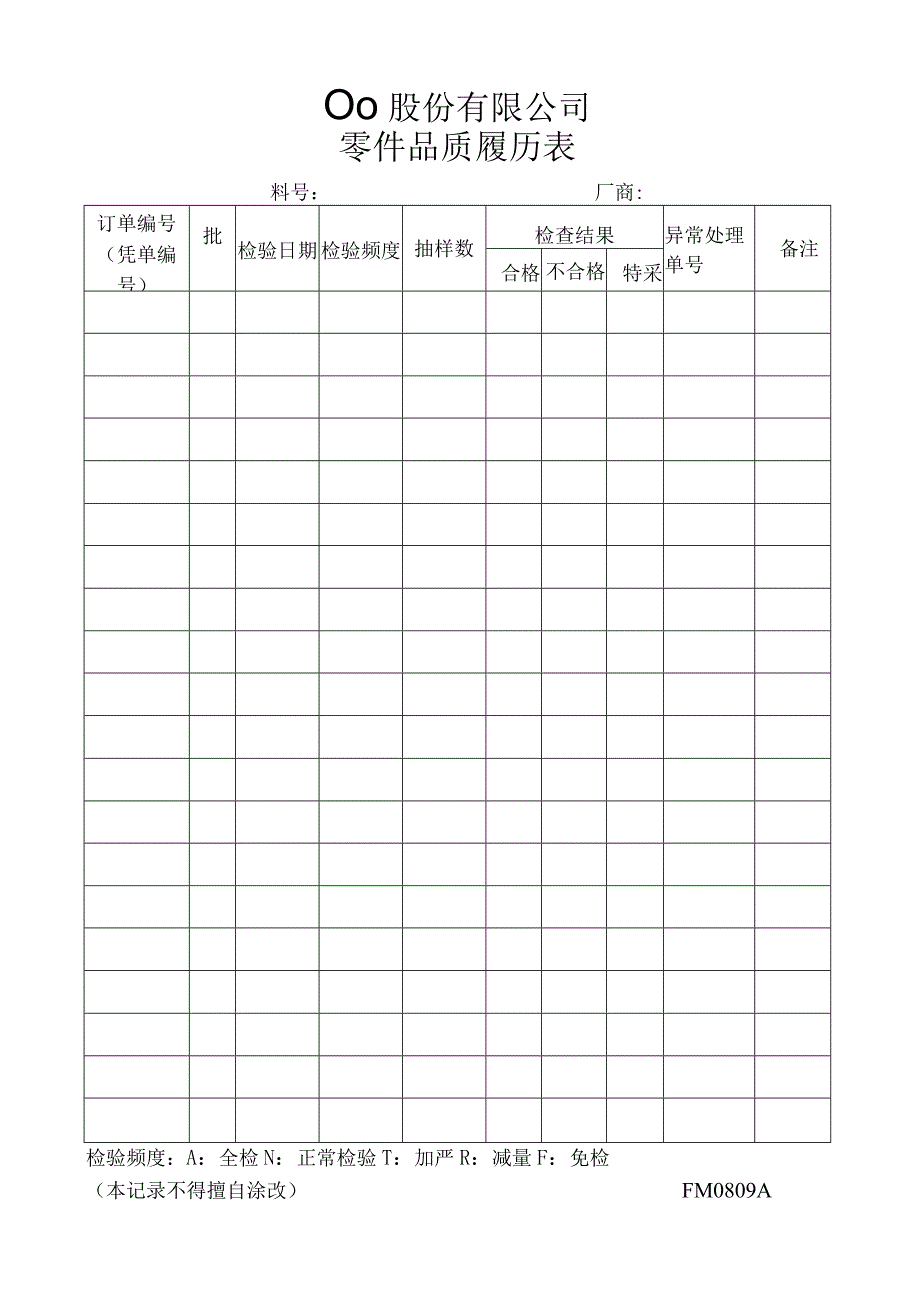 零件品质履历表工程文档范本.docx_第1页