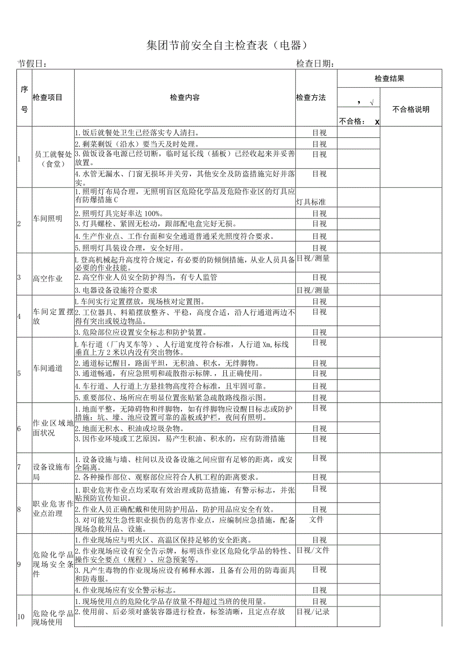 集团节前安全自主检查表(电器).docx_第1页