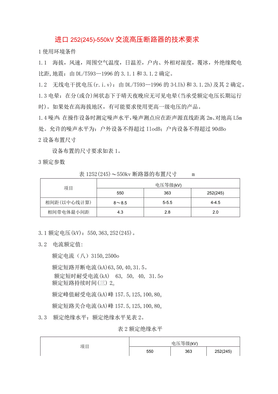 进口252(245)～550kV交流高压断路器的技术要求.docx_第1页