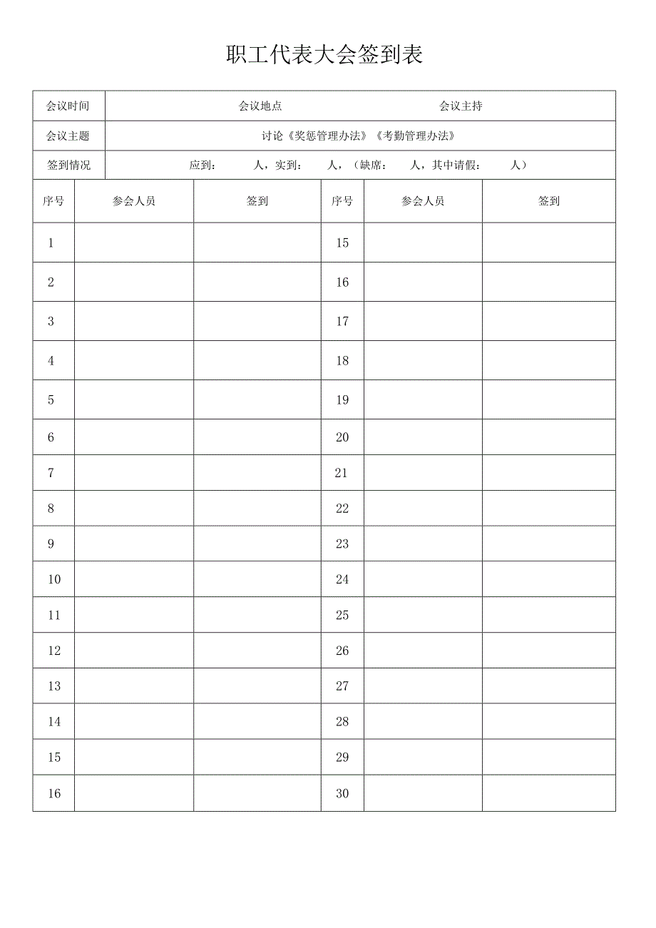 企业奖惩制度管控系统工具包04-职工代表大会签到表.docx_第1页