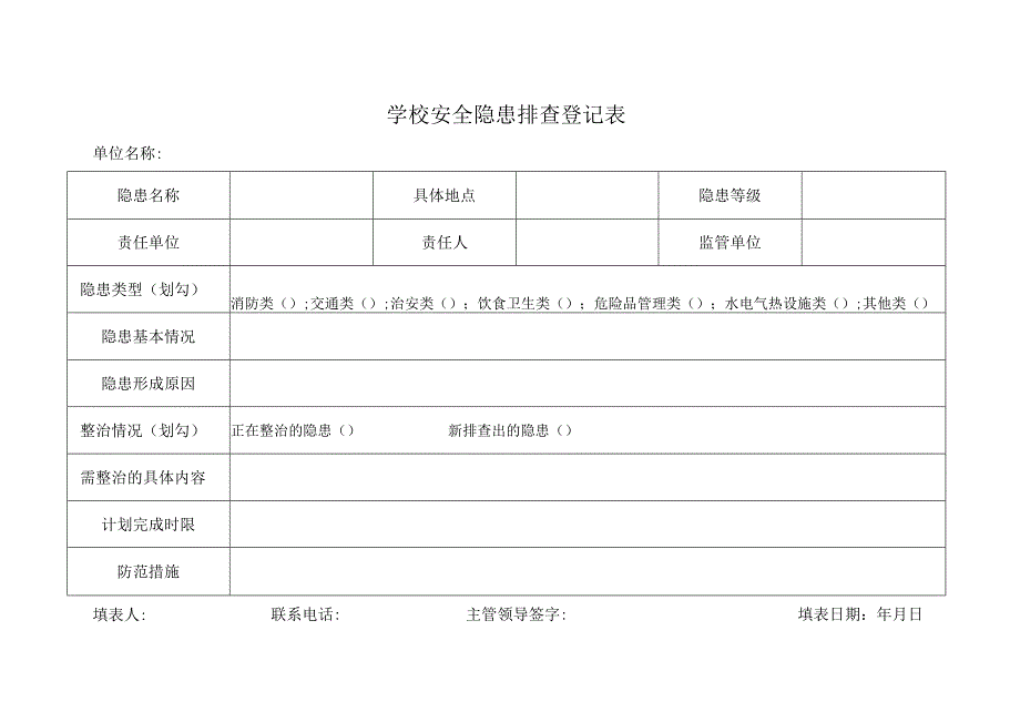 学校安全隐患排查登记表.docx_第1页