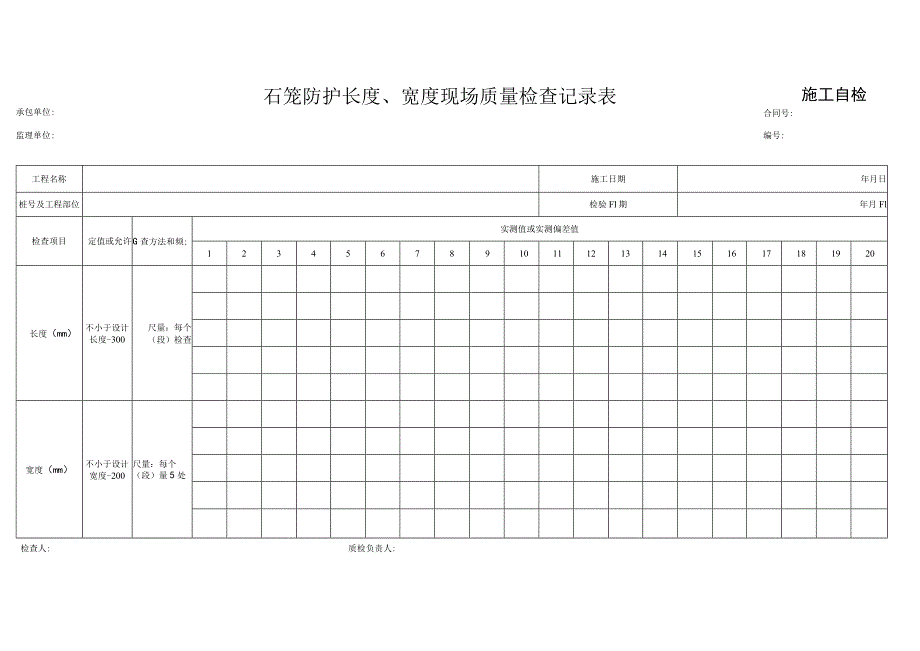 石笼防护长度、宽度现场质量检查记录表.docx_第1页