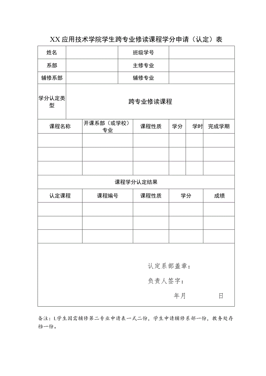 XX应用技术学院学生跨专业修读课程学分申请(认定)表.docx_第1页