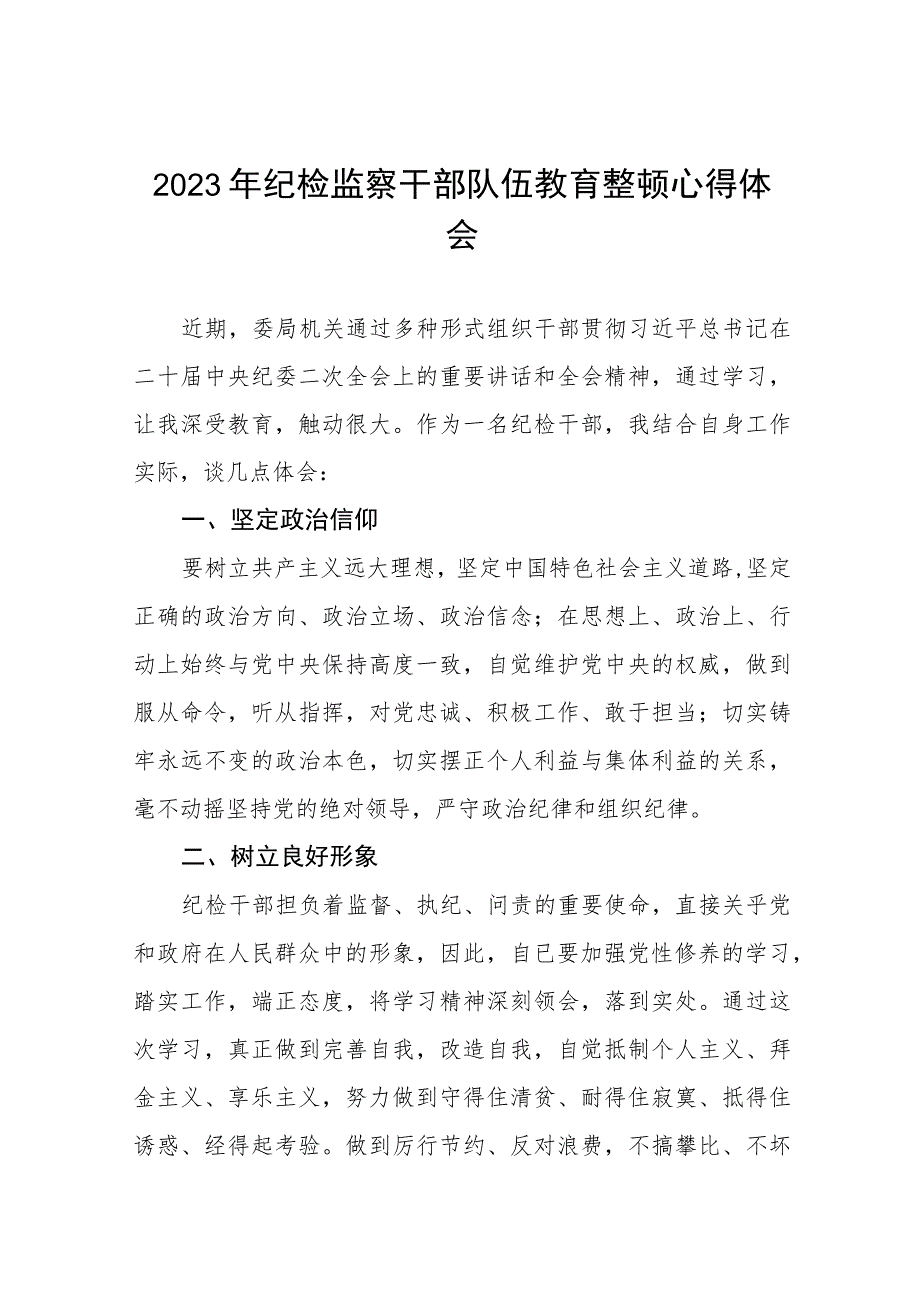 2023全国纪检监察干部队伍教育整顿的心得体会八篇.docx_第1页