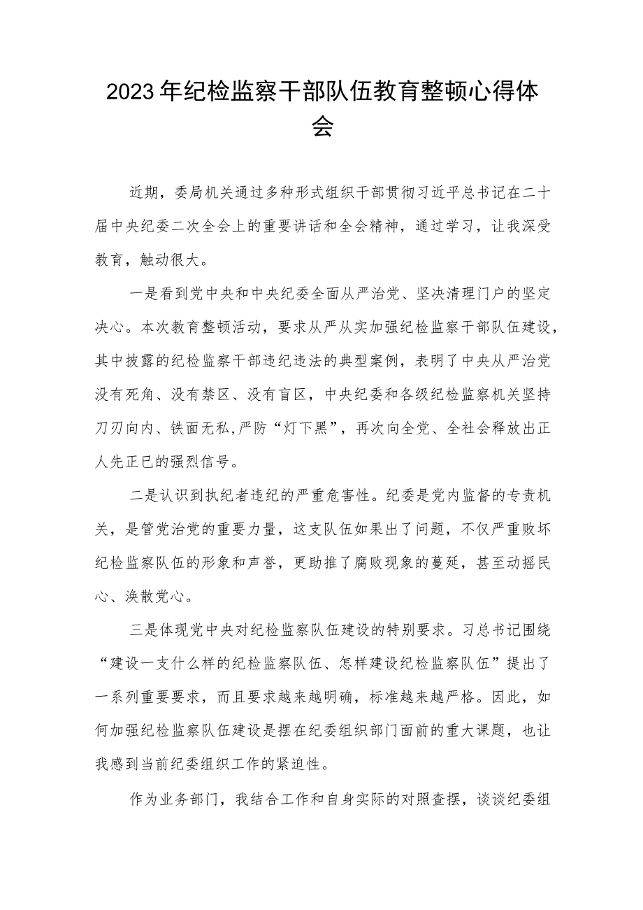 2023年全国纪检监察干部队伍教育整顿心得体会发言材料两篇.docx_第3页