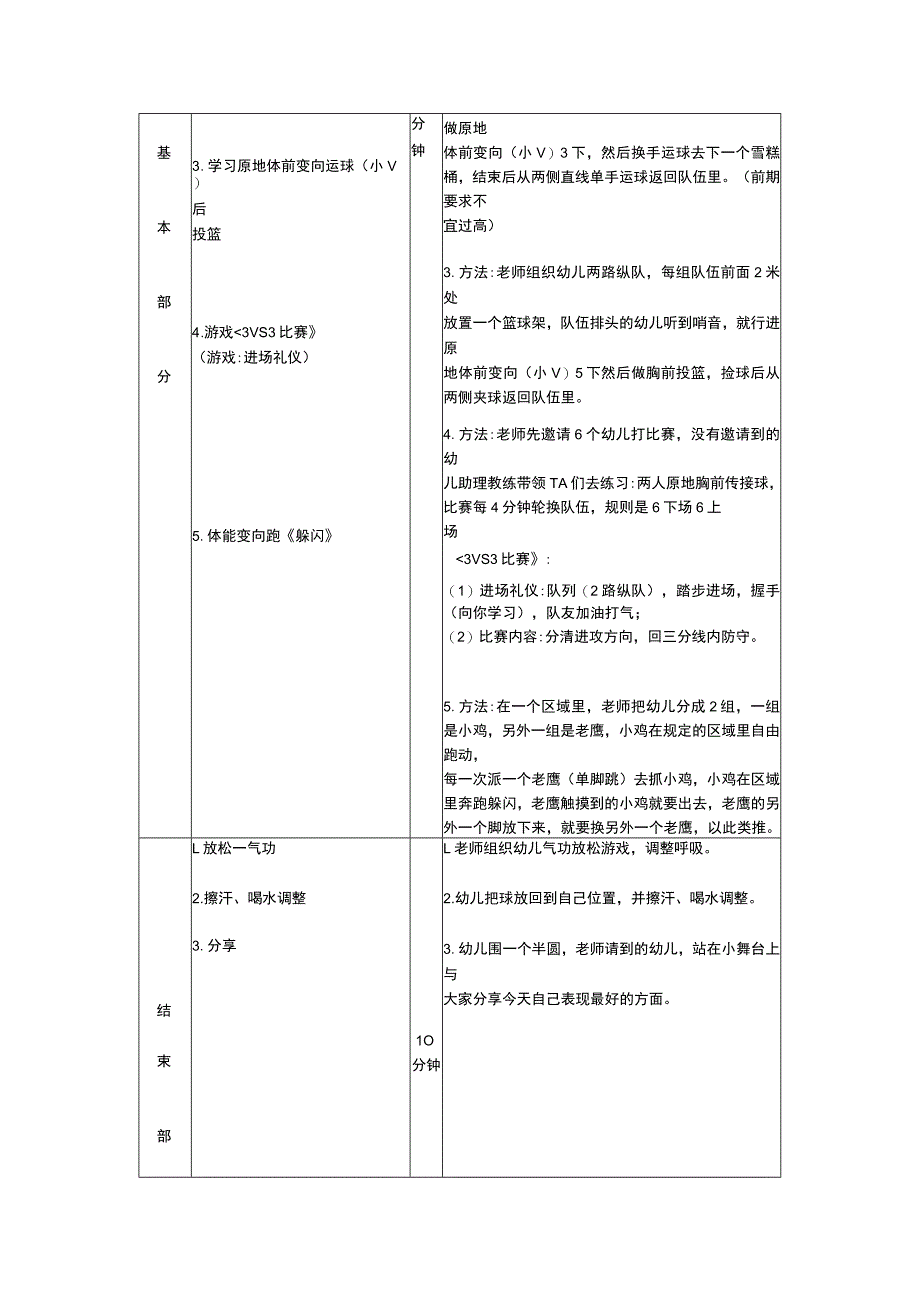 少儿篮球中级班原地体前变向运球(小V)后投篮教案.docx_第3页