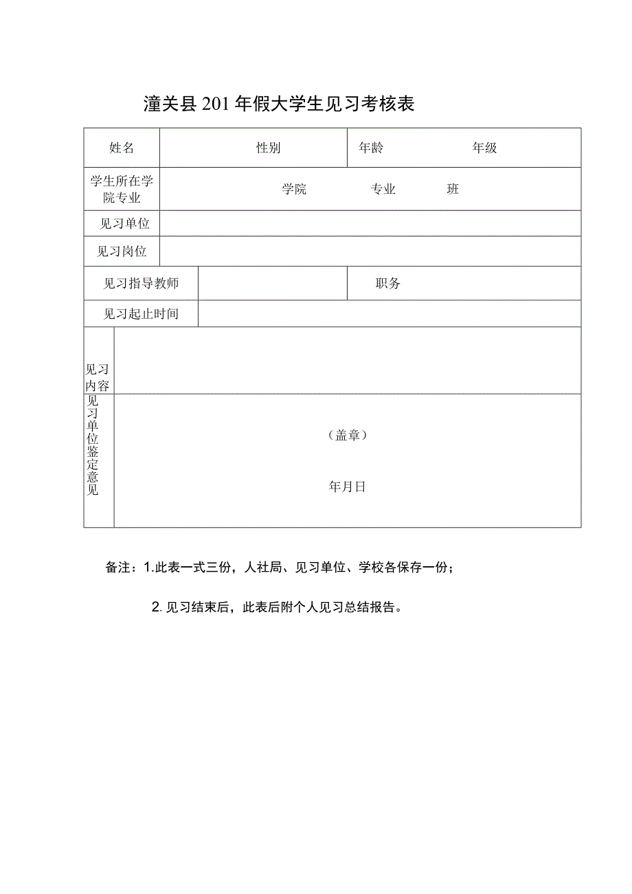 潼关县201年假大学生见习考核表.docx_第1页