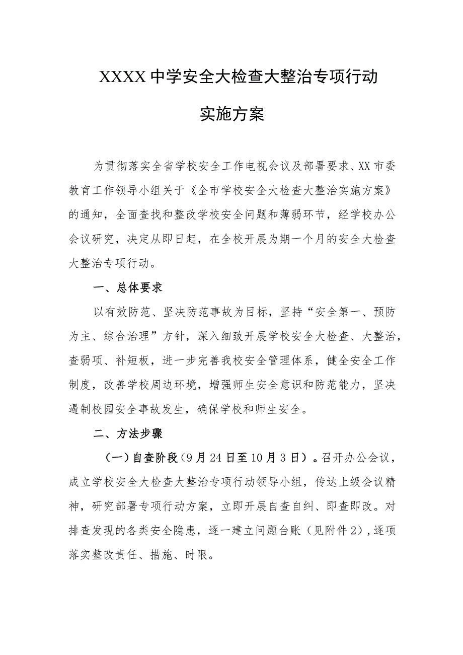 中学安全大检查大整治专项行动实施方案.docx_第1页