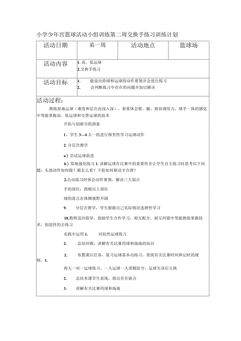 小学少年宫篮球活动小组训练第二周交换手练习训练计划.docx_第1页