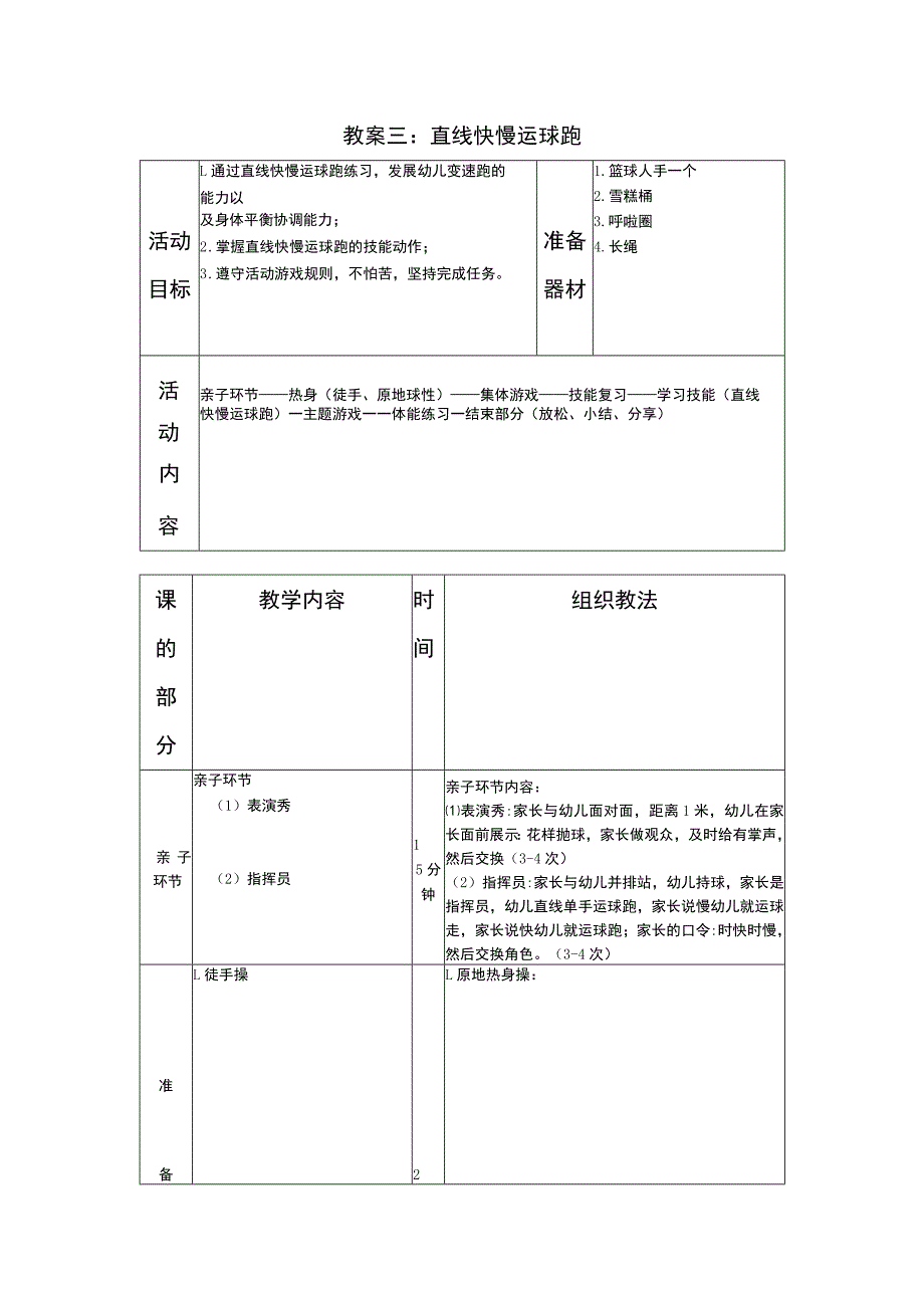 少儿篮球中级班直线快慢运球跑教案.docx_第1页