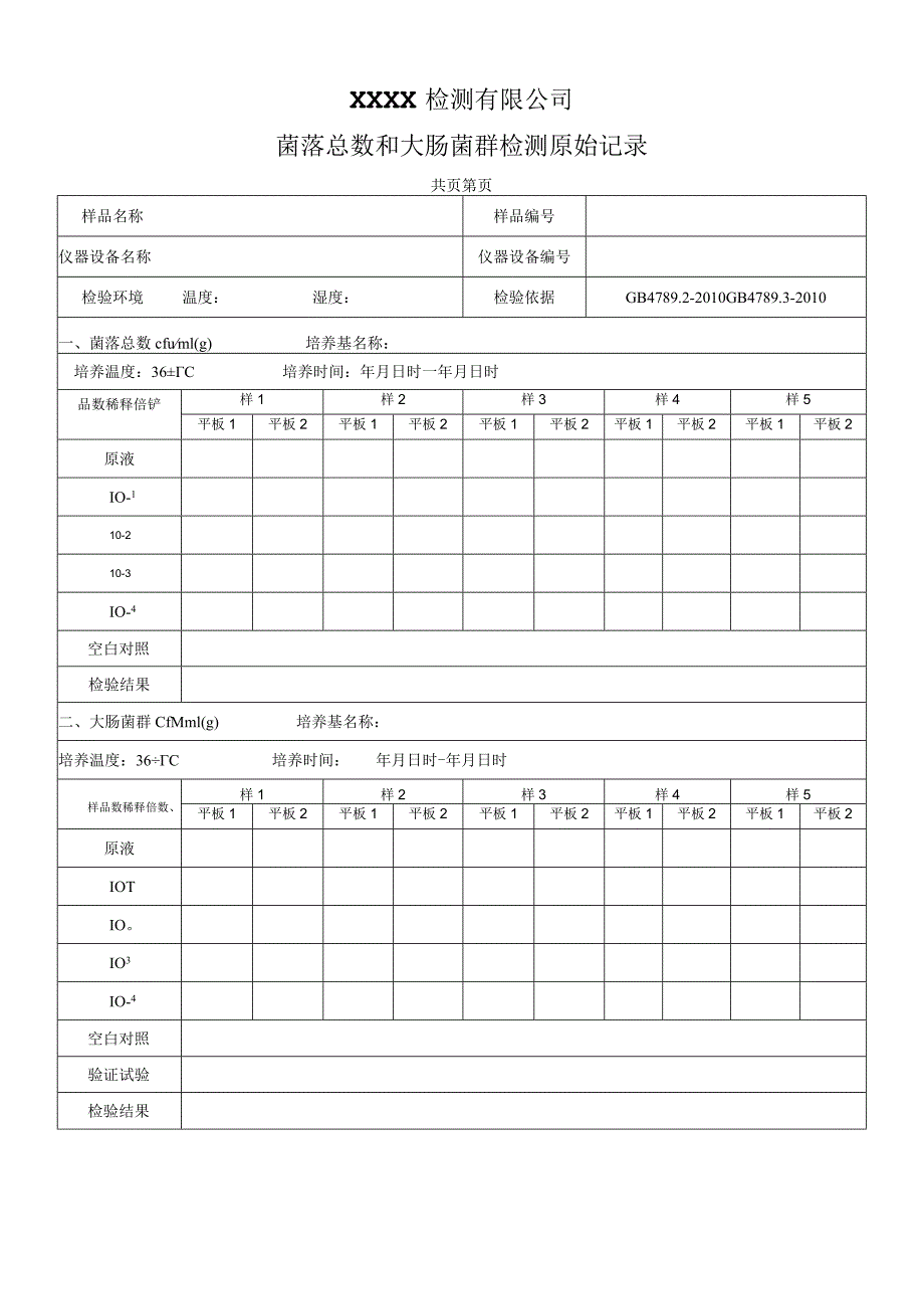 XX检测有限公司菌落总数与大肠菌群检验原始记录.docx_第2页