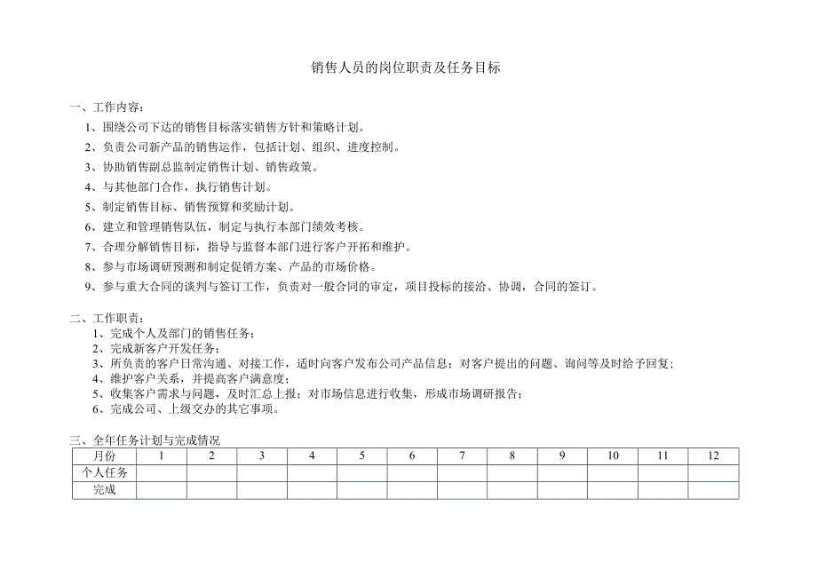 销售人员岗位职责及任务目标.docx_第1页