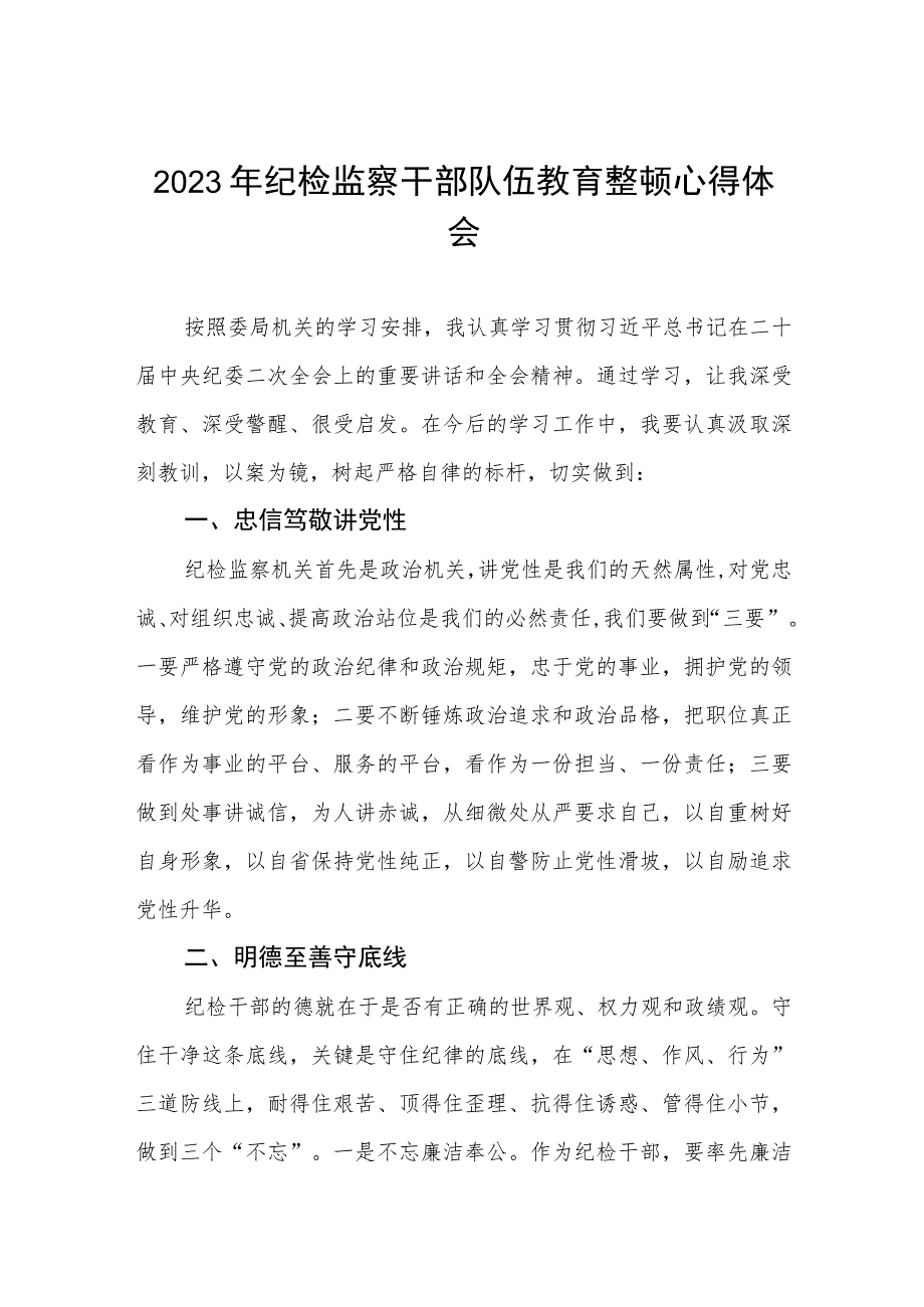 全国纪检监察干部队伍教育整顿心得体会2篇.docx_第1页