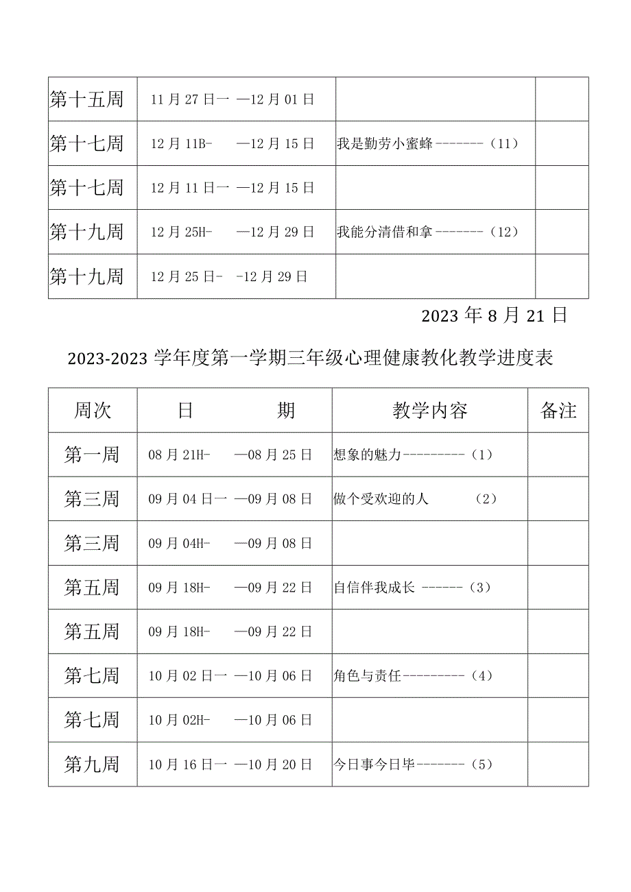 2023心理健康教学进度计划.docx_第2页