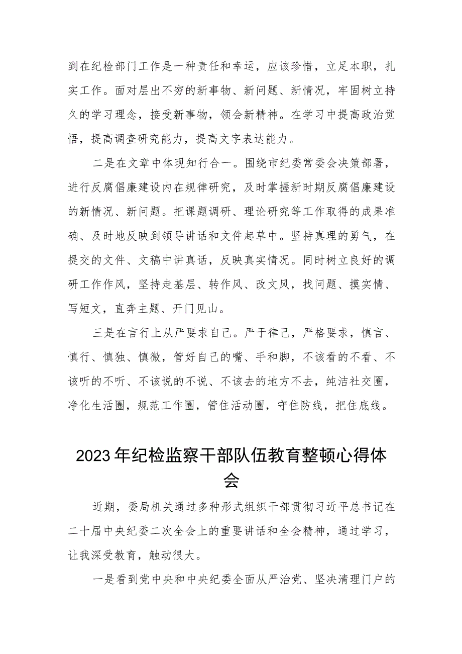 2023年纪检监察干部队伍教育整顿教育心得体会两篇模板.docx_第2页