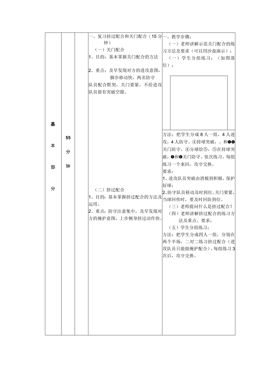 少儿篮球课次复习挤过关门配合教案.docx_第2页