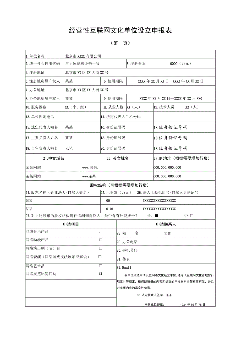 经营性互联网文化单位设立申报表.docx_第1页