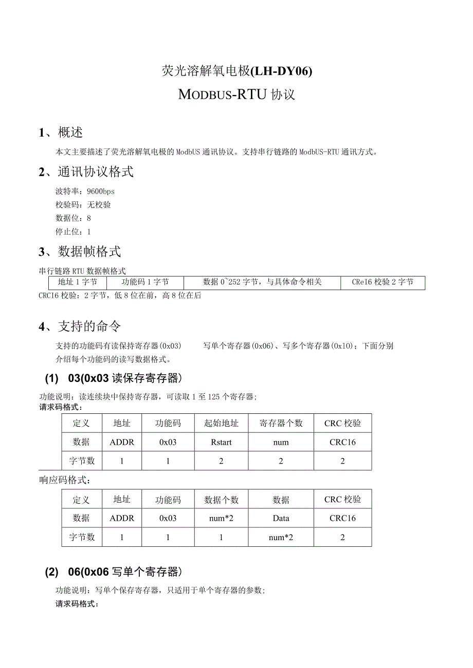 荧光溶解氧电极LH-DY06MODBUS-RTU协议概述.docx_第1页