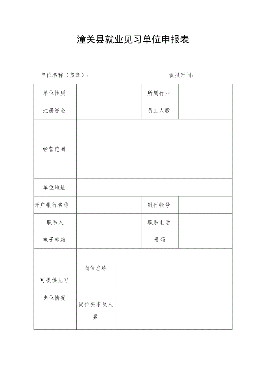 潼关县就业见习单位申报表.docx_第1页