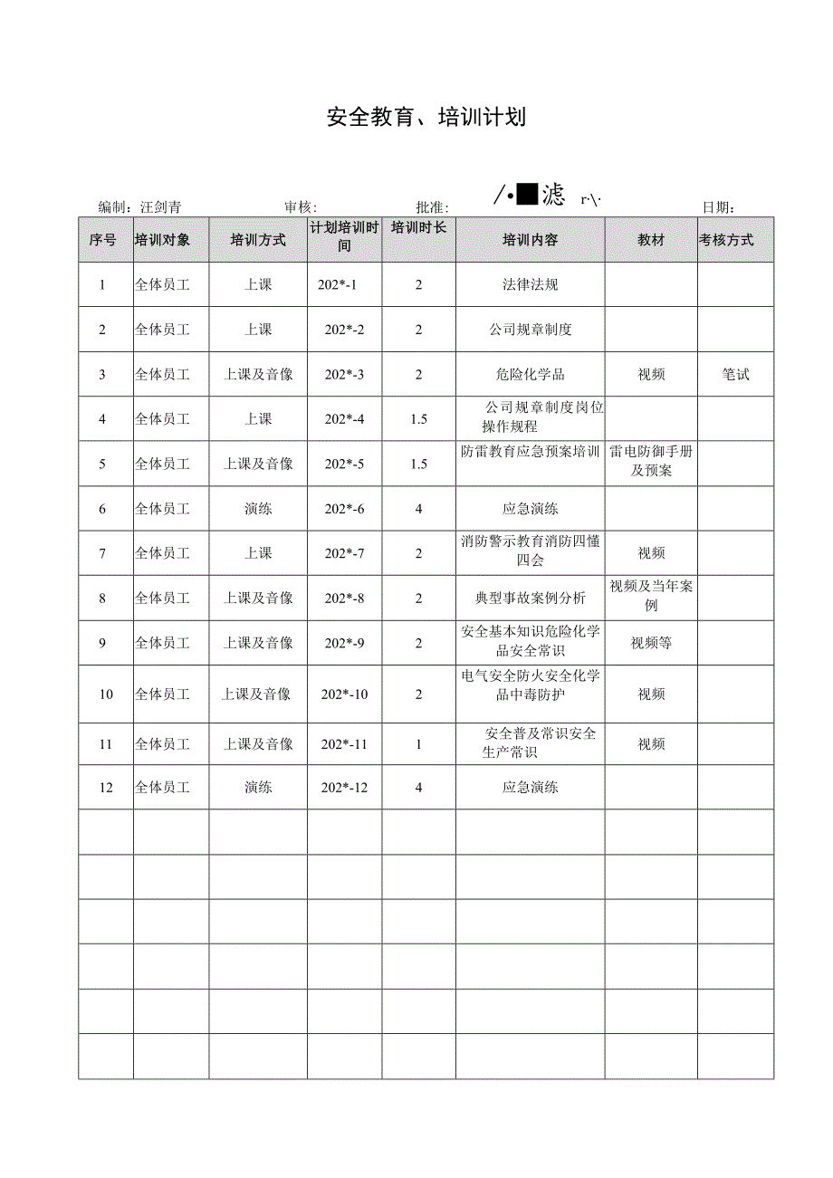 安全教育培训计划.docx_第1页