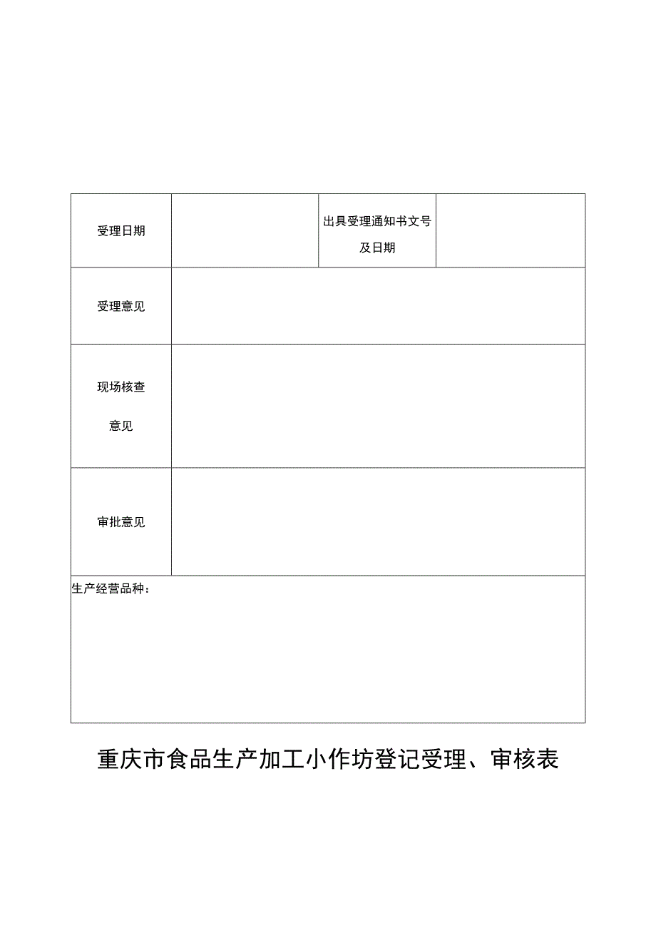 重庆市食品生产加工小作坊登记受理、审核表.docx_第1页