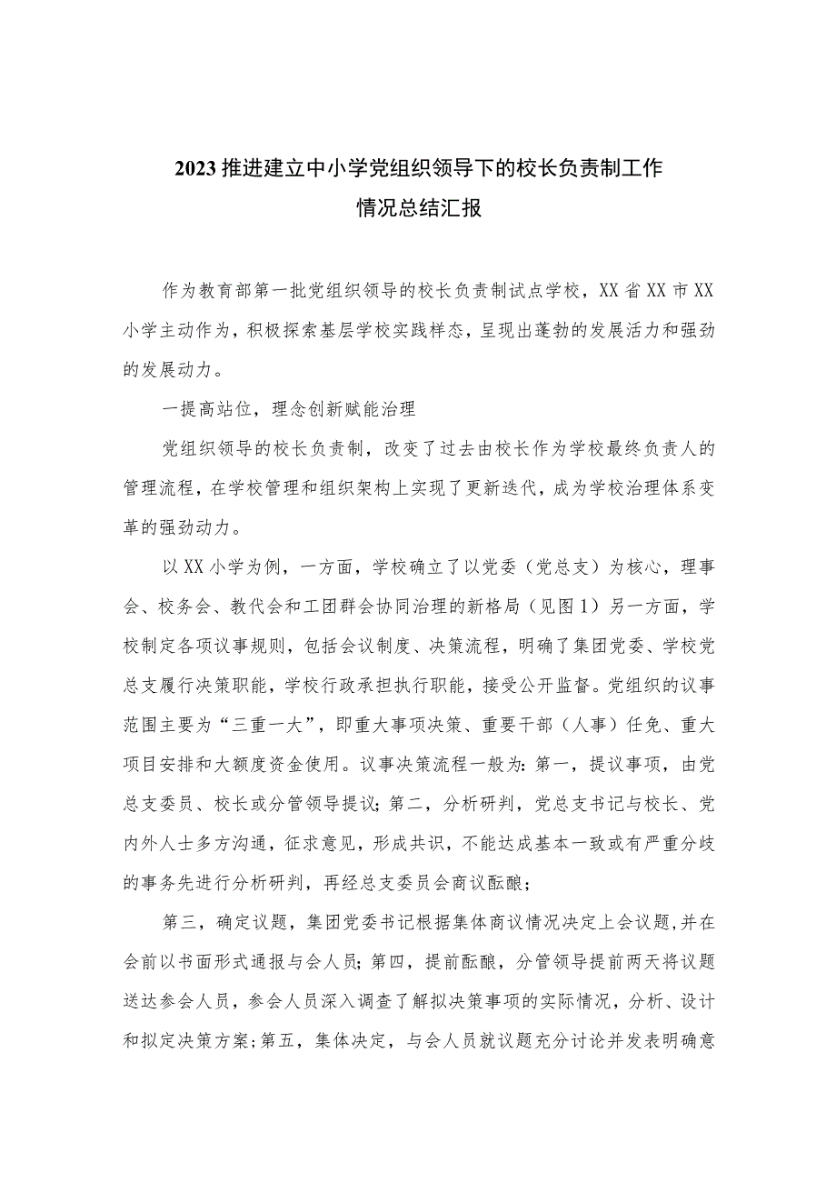 2023推进建立中小学党组织领导下的校长负责制工作情况总结汇报最新精选版【八篇】.docx_第1页