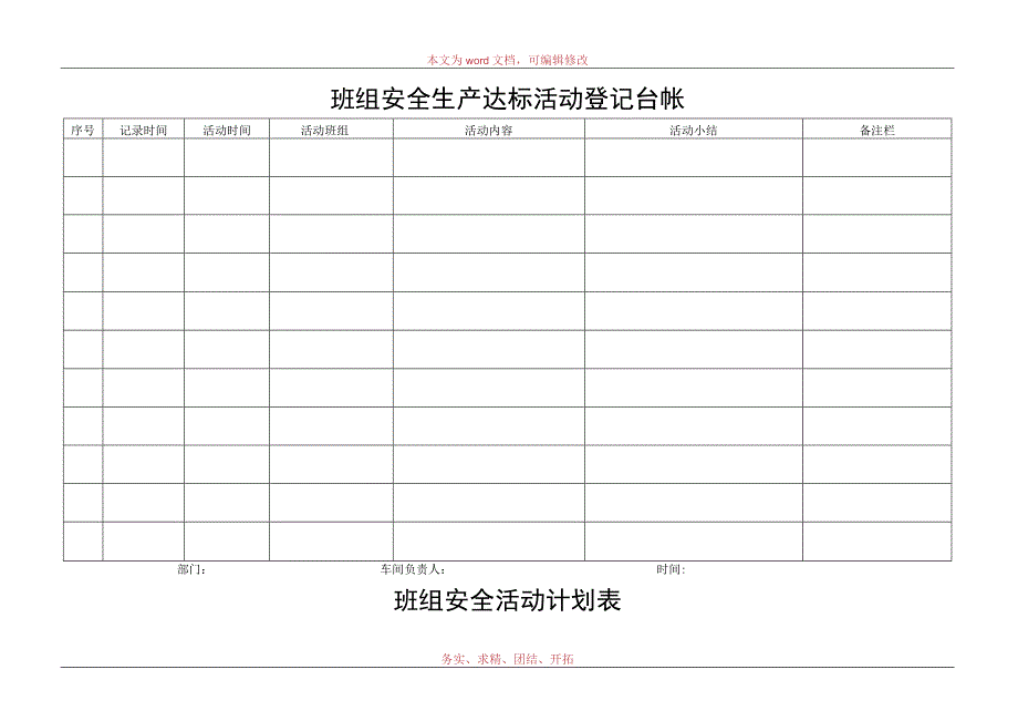 班组安全生产达标活动登记台帐.docx_第1页