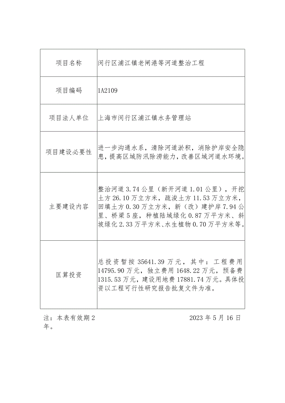 闵行区马桥镇2023年沙溪圩区改造工程项目建议书批复表.docx_第3页