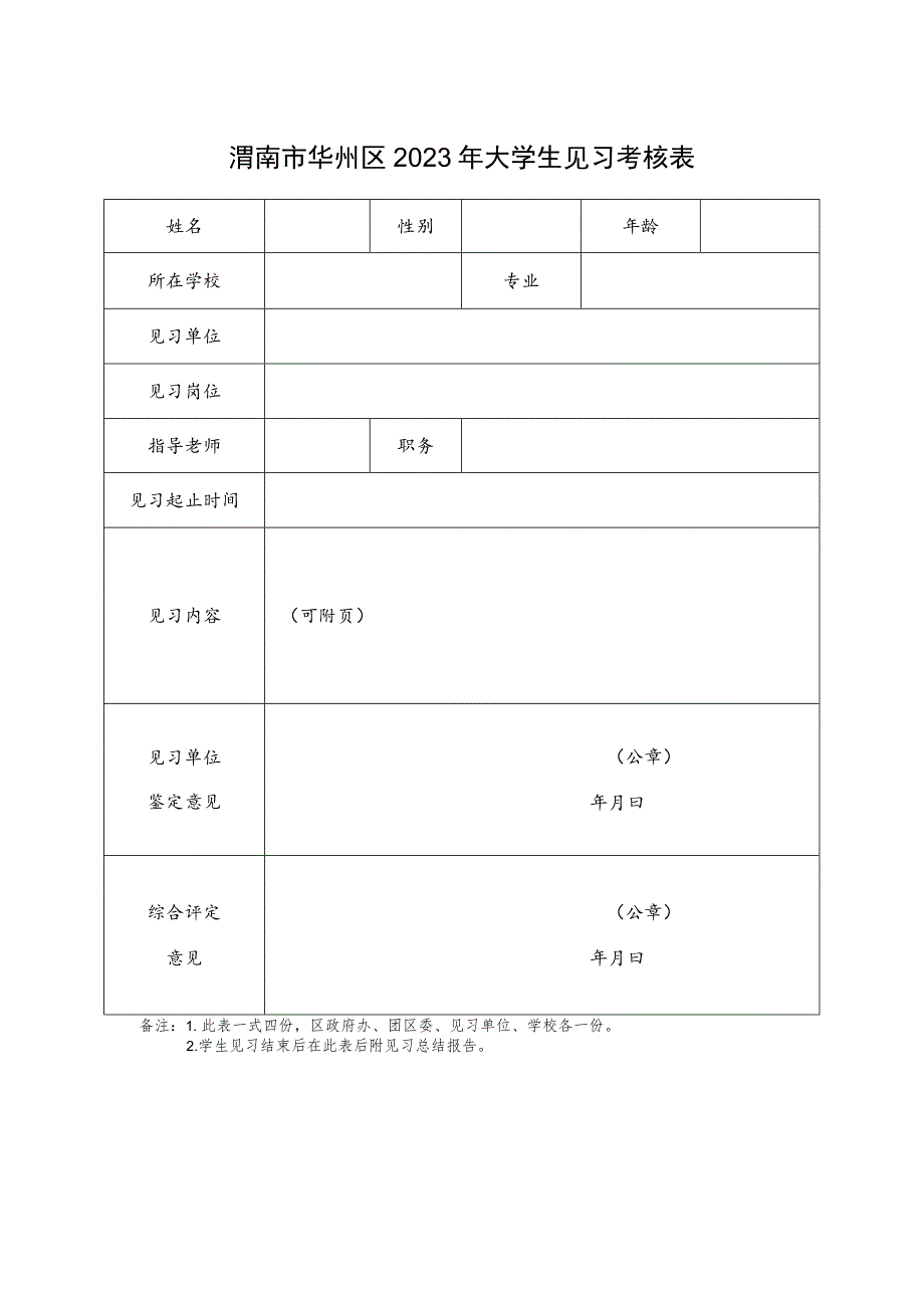 渭南市华州区2023年大学生见习考核表.docx_第1页