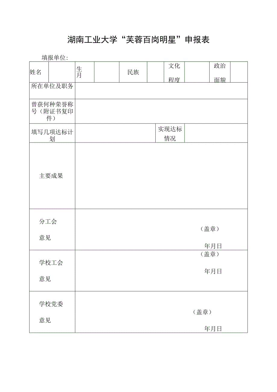 湖南工业大学“芙蓉百岗明星”申报表.docx_第1页