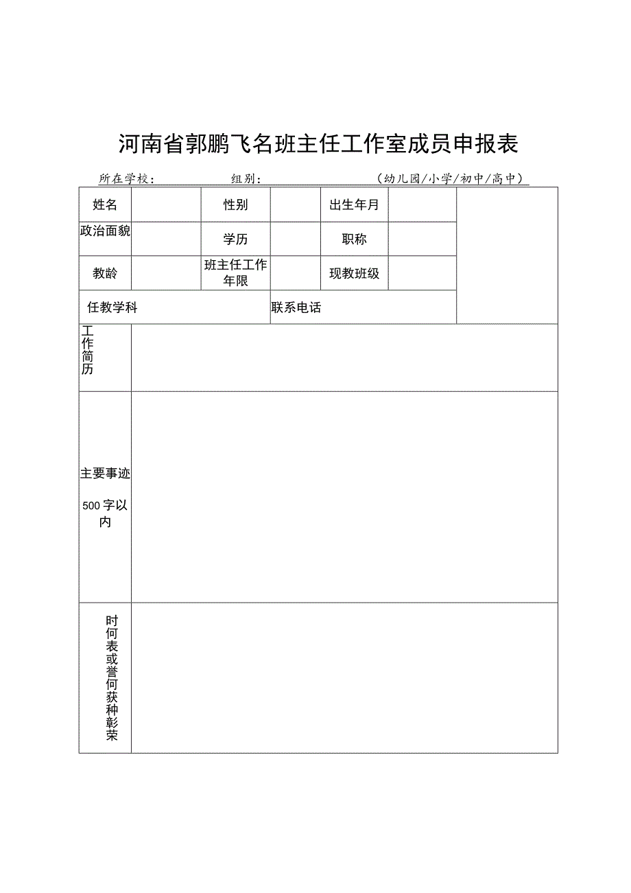 河南省郭鹏飞名班主任工作室成员申报表.docx_第1页