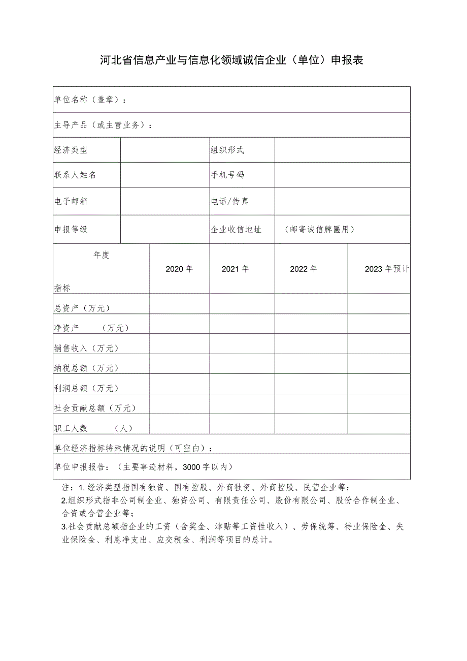 河北省信息产业与信息化领域诚信企业单位申报表.docx_第1页