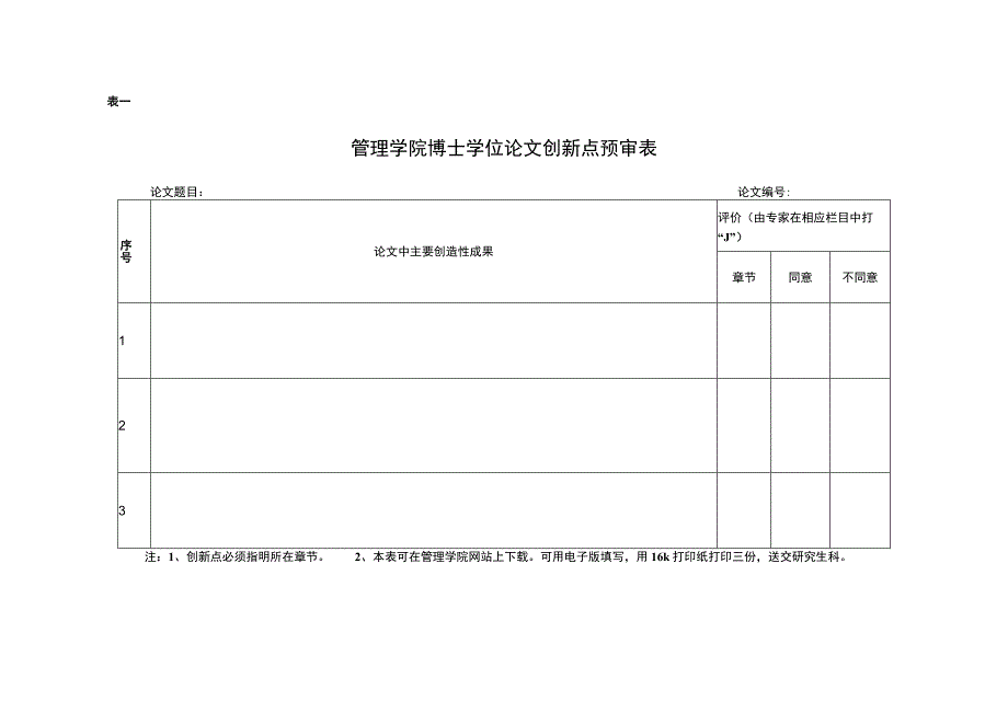 表一管理学院博士学位论文创新点预审表.docx_第1页