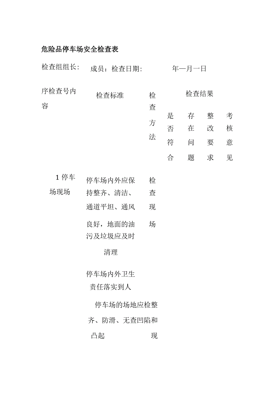 危险品停车场安全检查表全.docx_第1页