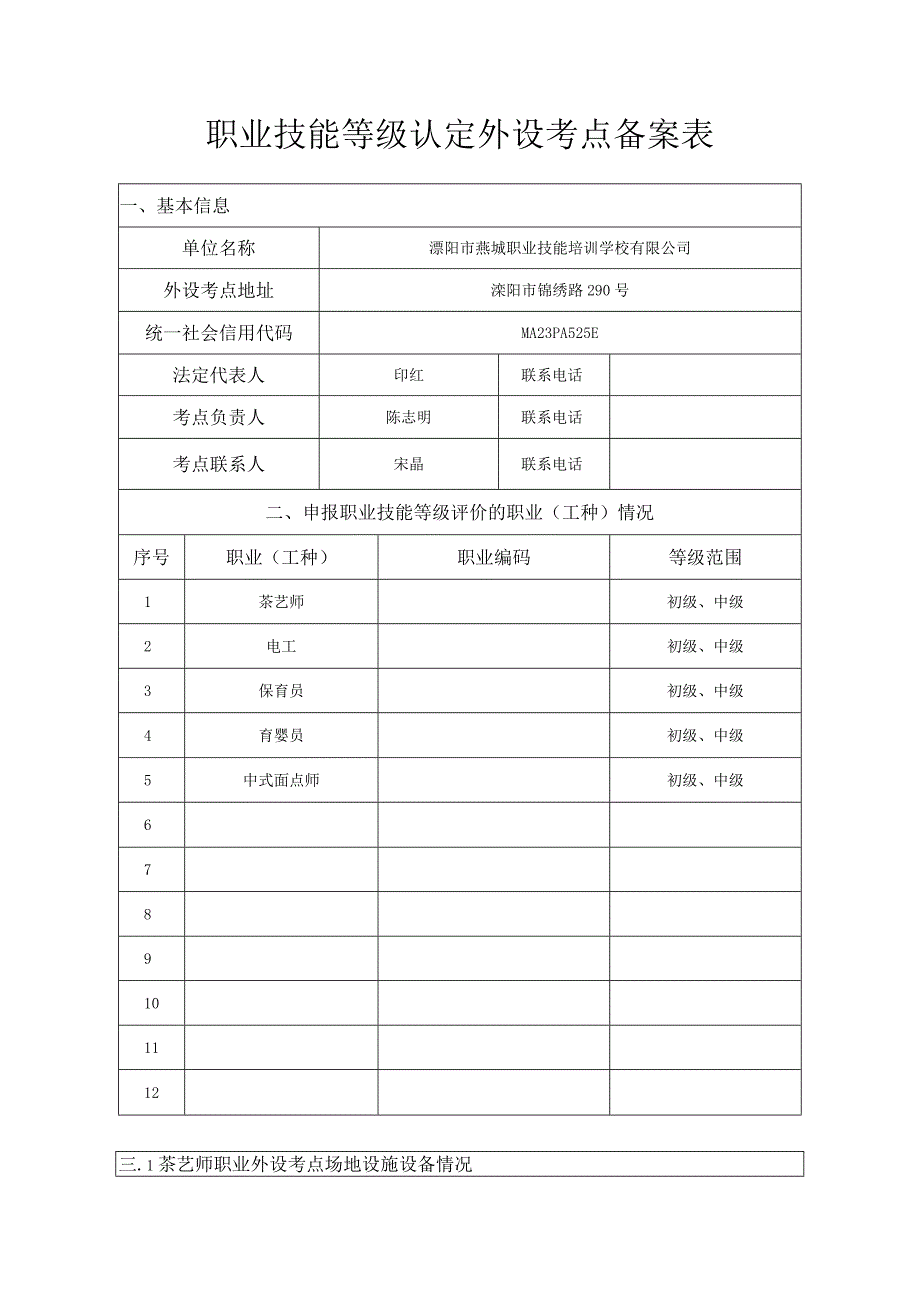 职业技能等级认定外设考点备案表.docx_第1页